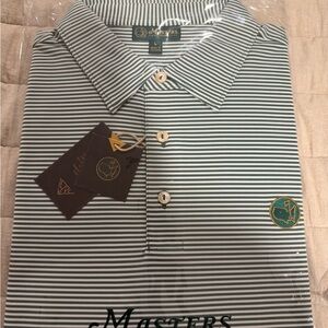Masters Men's Green and White Thin-Striped Polo